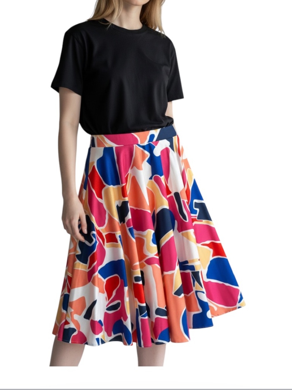 Multicolor Abstract Print A-Line Skirt